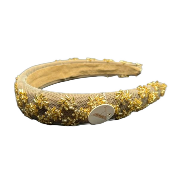 Beaded Metallic Headband - Tan - Elegant Starburst Design - Picture 3 of 4